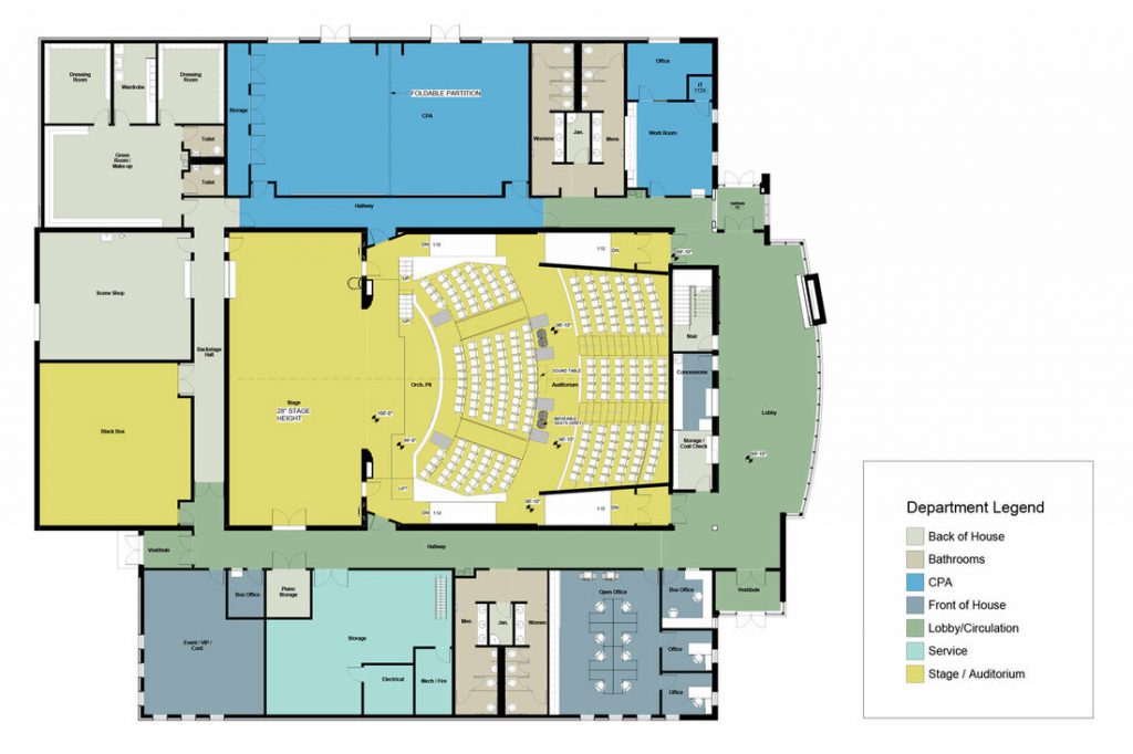 Floorplan of Hanifl Performing Arts Center.